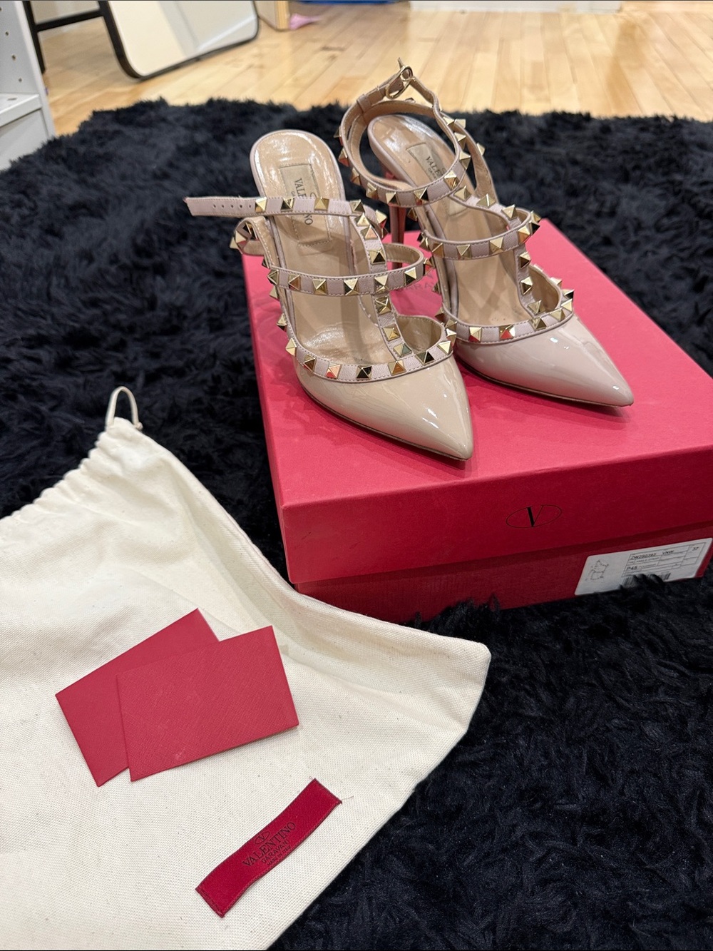 Valentino Nude Patent Rockstud Strappy Pointed Toe Heels
